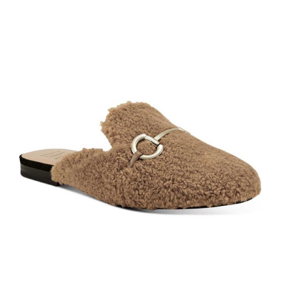 INC Women’s Gineen Tan Faux Shearling Slip On Slides Mules Shoes NWT